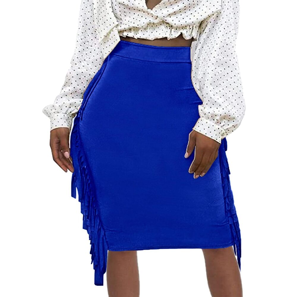 7847 Tassel Sexy Midi Skirts Midi Length Y2K Streetwear Casual Pencil Skirt - Picture 1 of 3